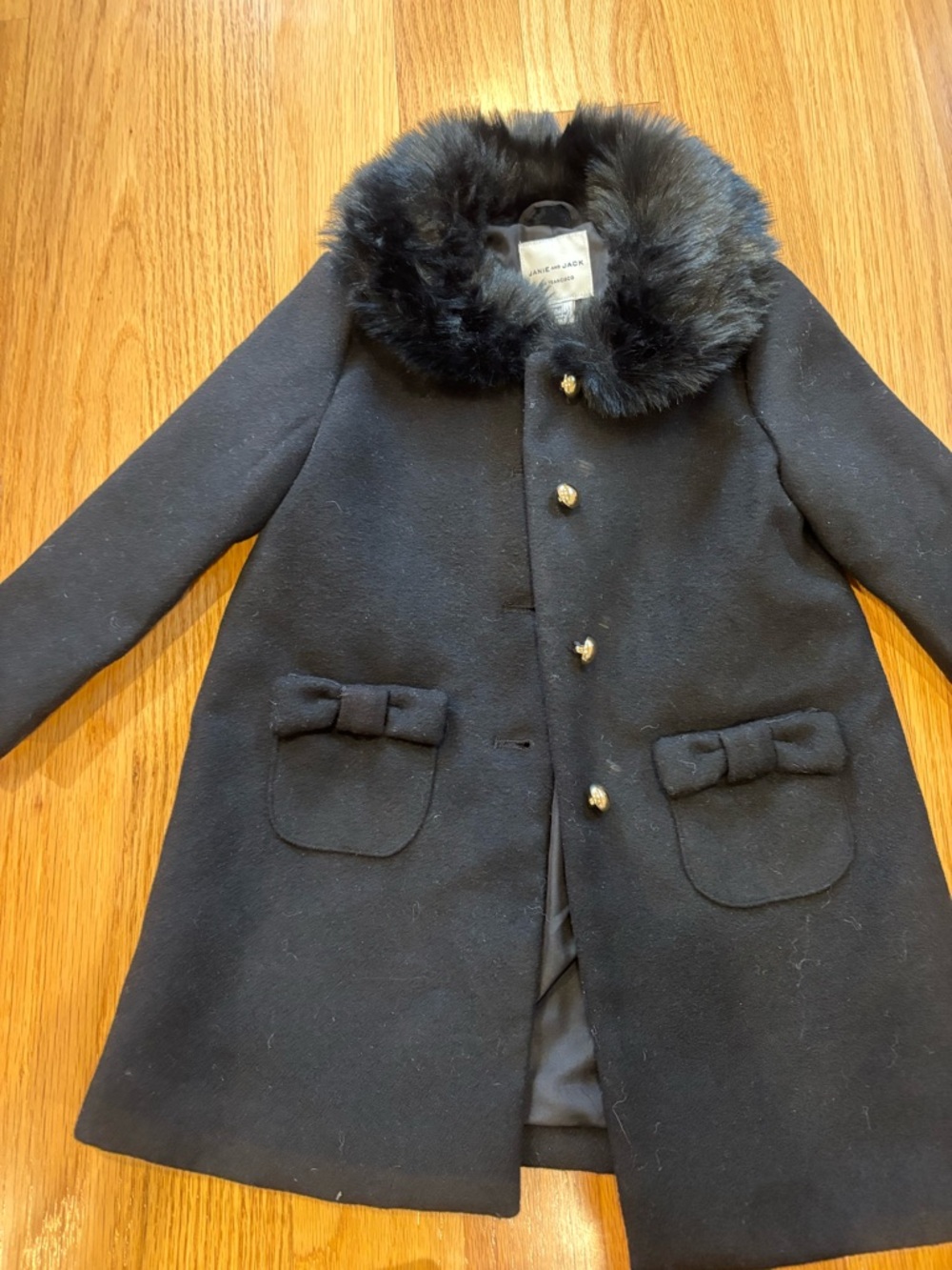Janie and Jack Black Faux Fur Collar Pea Coat